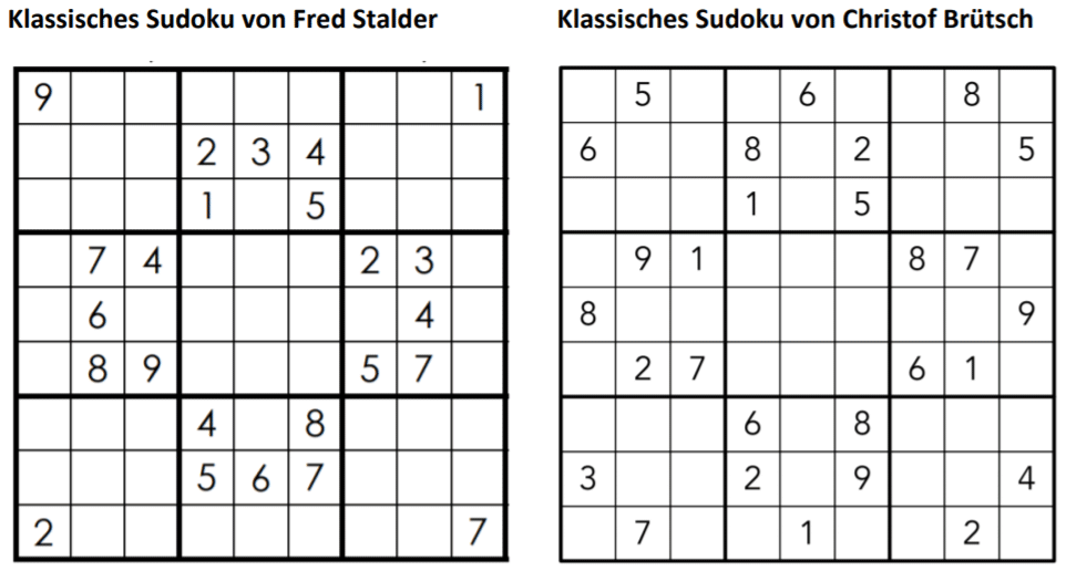 Klassische Schweizer Sudokus von Fred Stalder und Christof Brütsch